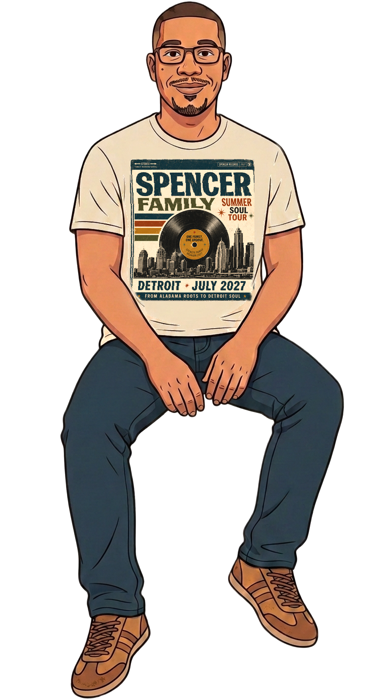 Spencer family host sitting on top of the Sunday card in the Summer Soul Tour tee